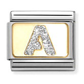 Nomination Composable Classic Link 030291/01 Silver Letter A in 18K Gold & Glitter Enamel